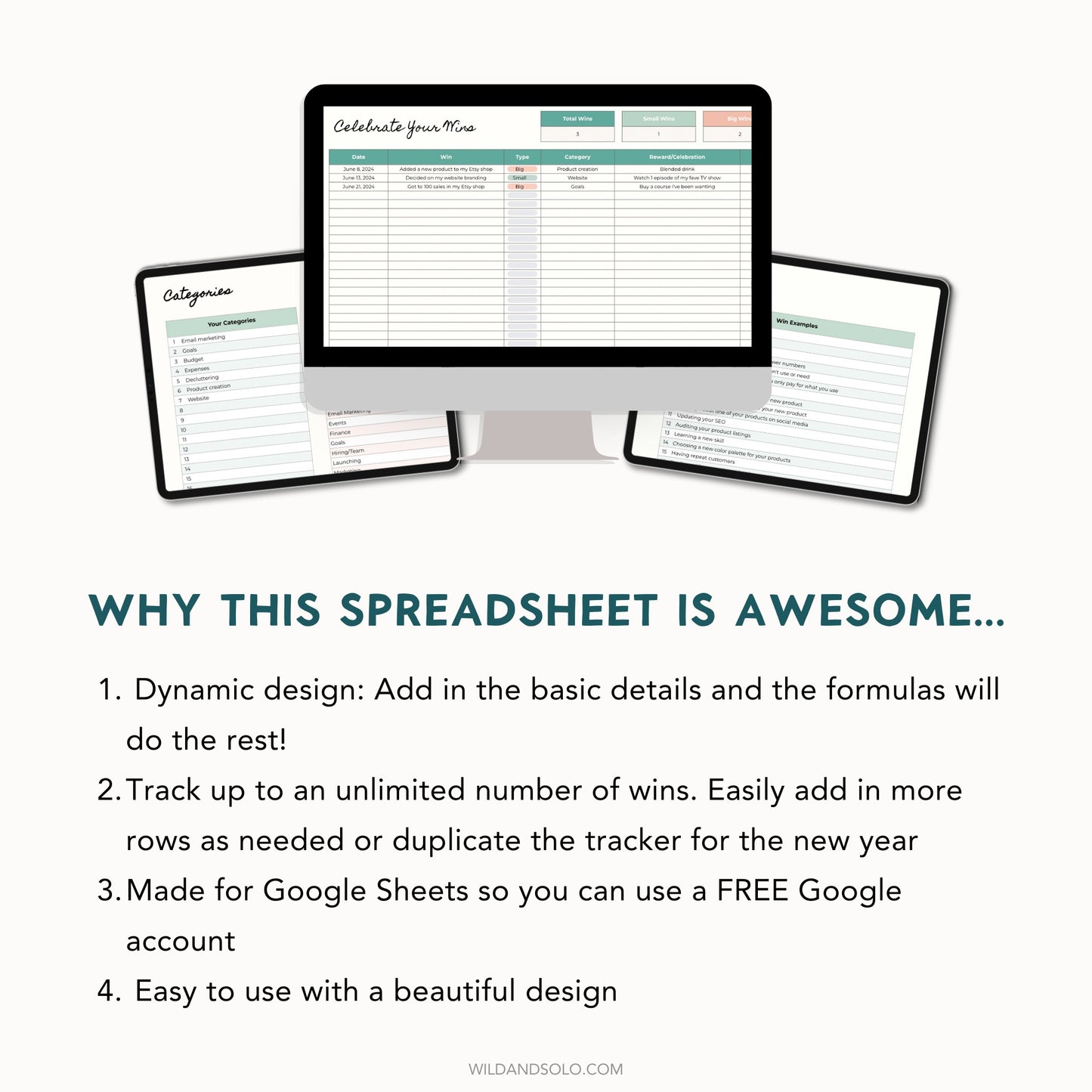 Celebrate Your Wins Tracker Spreadsheet for Google Sheets