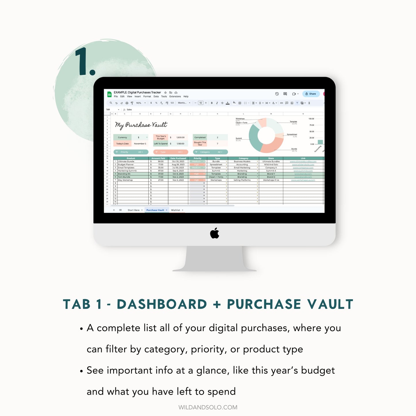 Digital Purchase Tracker Spreadsheet for Google Sheets