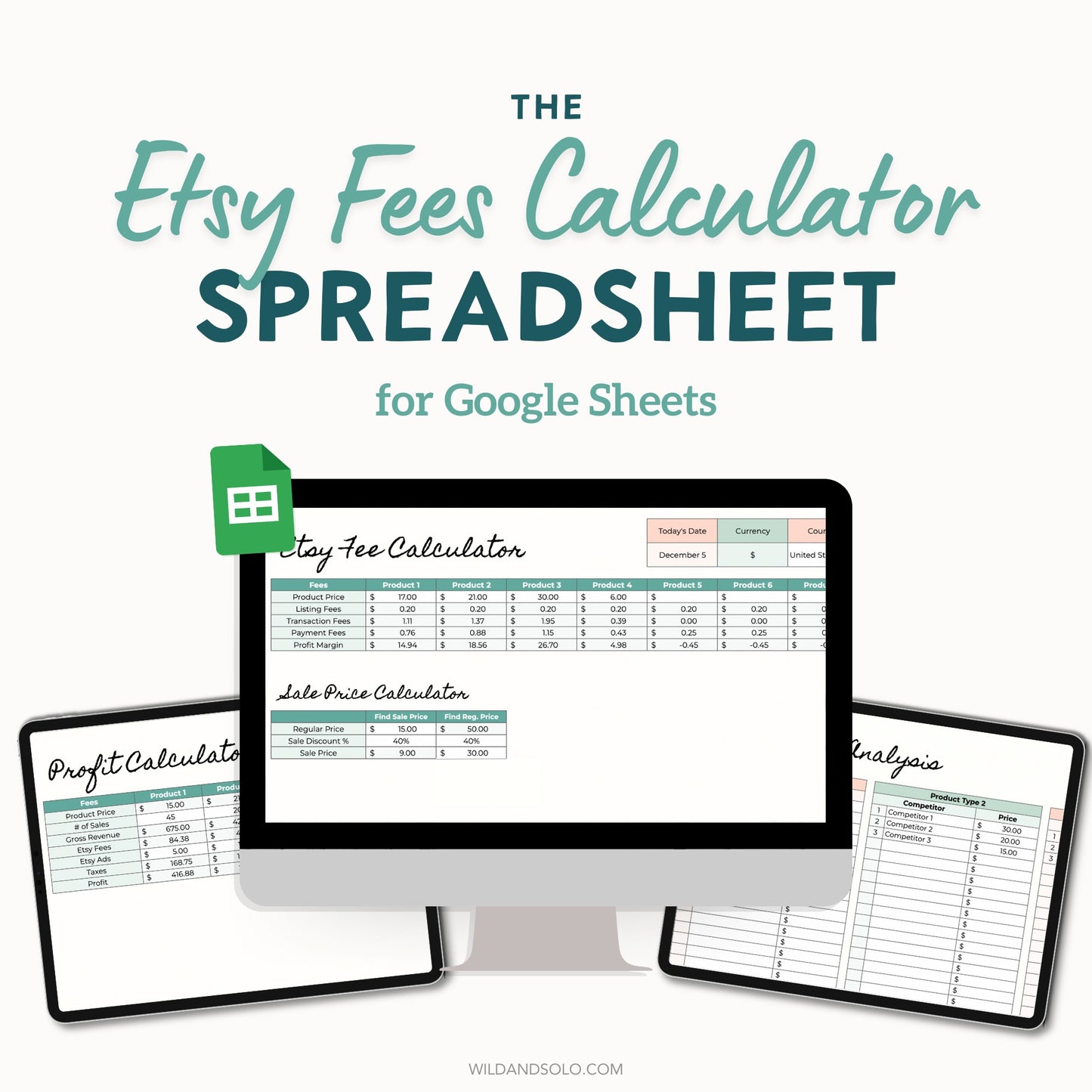 Etsy Fee Calculator Spreadsheet for Google Sheets