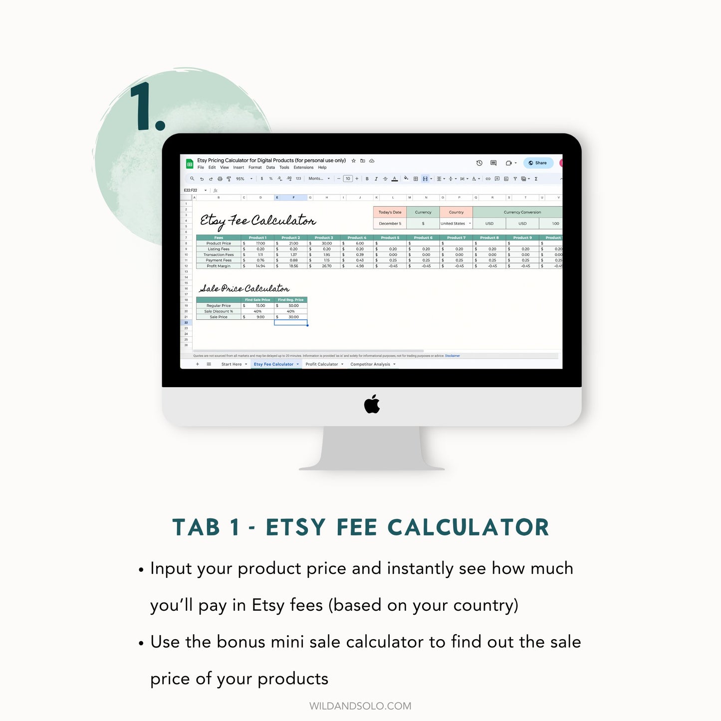 Etsy Fee Calculator Spreadsheet for Google Sheets