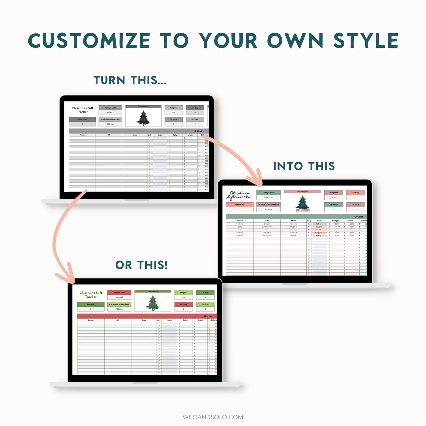 The Google Sheets Mini Template Kit - Christmas Gift Tracker Edition