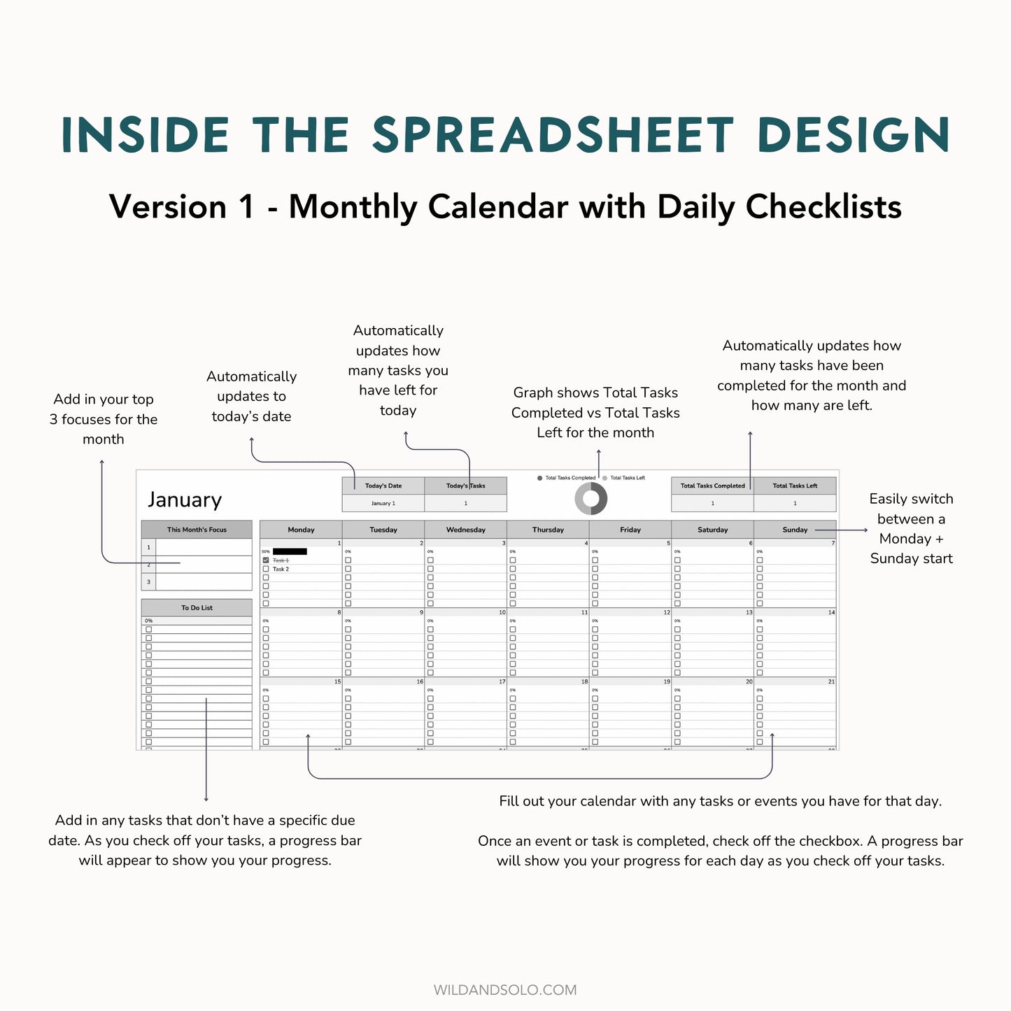 The Google Sheets Mini Template Kit - Simple Monthly Calendar Edition