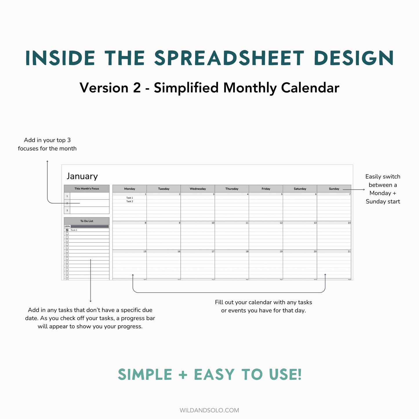 The Google Sheets Mini Template Kit - Simple Monthly Calendar Edition